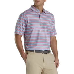 FootJoy Lisle Traditional Stripe Self Collar Golf Polo Cape Red/Storm/White Sz L